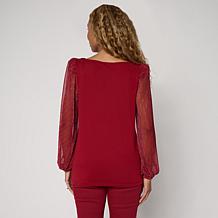 "As Is" DG2 by Diane Gilman Plisse Sleeve Knit Top