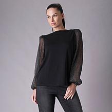 "As Is" DG2 by Diane Gilman Plisse Sleeve Knit Top