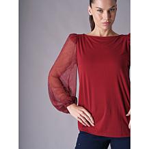 "As Is" DG2 by Diane Gilman Plisse Sleeve Knit Top