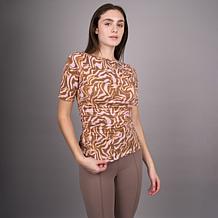 "As Is" DG2 by Diane Gilman Printed Boatneck Elbow Sleeve Top