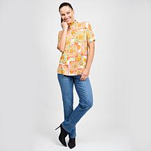 "As Is" DG2 by Diane Gilman Printed Dolman Sleeve Turtleneck Top