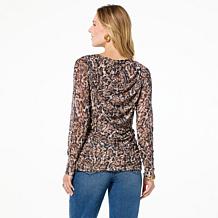 "As Is" DG2 by Diane Gilman Printed Mesh Boat-Neck Top