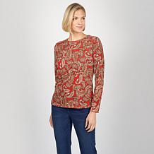 "As Is" DG2 by Diane Gilman Ruched Asymmetric Seam Long Sleeve Top