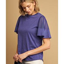 "As Is" DG2 by Diane Gilman Sheer Flutter-Sleeve Top