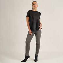 "As Is" DG2 by Diane Gilman Short Sleeve Foil Jersey Top