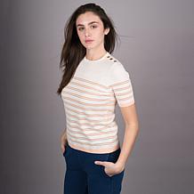 "As Is" DG2 by Diane Gilman Softease Short-Sleeve Striped Sweater