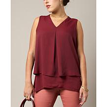 "As Is" DG2 by Diane Gilman Stand Collar Inverted Pleat Easy Tank