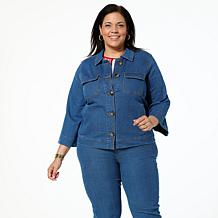 "As Is" DG2 by Diane Gilman Stretch Denim Bracelet-Sleeve Button Ja...