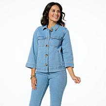 "As Is" DG2 by Diane Gilman Stretch Denim Bracelet-Sleeve Button Ja...