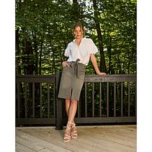 "As Is" DG2 by Diane Gilman Super Stretch Knit Denim Belted Skirt