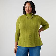 "As Is" DG2 Pointelle Knit Mock Neck Long Sleeve Top