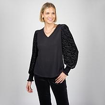 "As Is" Diane Gilman Burnout Velvet Sleeve Knit Top