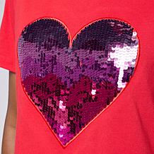 "As Is" Diane Gilman Cotton Jersey Short Sleeve Heart Embellished Top