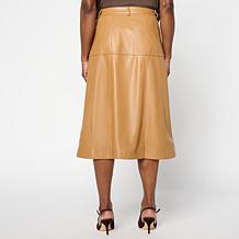 "As Is" Diane Gilman Panelled Midi Skirt in Faux Leather