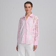 "As Is" Elle Live Get the Look Striped Lace Shirt