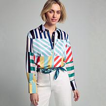 "As Is" Elle Live Multi-Stripe Long-Sleeve Shirt