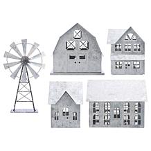 "As Is" Emryn House Lit Galvanized 5-piece Farmhouse Village