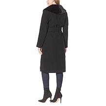 "As Is" G by Giuliana Black Label Faux Fur Trim Wrap Coat