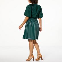 "As Is" G by Giuliana Black Label Faux Leather & Cotton Poplin Dress