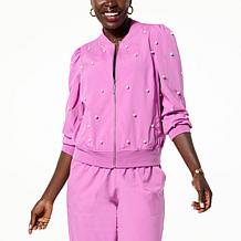 "As Is" G by Giuliana Black Label Faux Pearl Puff-Sleeve Bomber Jacket
