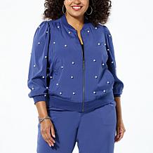 "As Is" G by Giuliana Black Label Faux Pearl Puff-Sleeve Bomber Jacket