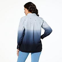 "As Is" G by Giuliana Black Label Woven Dip Dye Button-Up Shirt