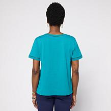 "As Is" G by Giuliana Cotton Modal Short-Sleeve Top with Trim