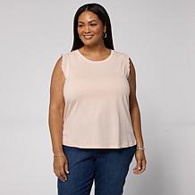 "As Is" G by Giuliana Cotton Modal Sleeveless Top with Eyelet Trim