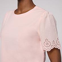 "As Is" G by Giuliana Cotton Modal Top with Eyelet Sleeve