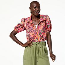 "As Is" G by Giuliana Court to Resort Printed Puff-Sleeve Cropped J...