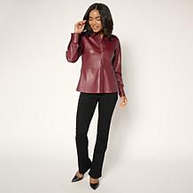 "As Is" G by Giuliana Faux Leather Button-Front Peplum Top