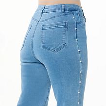 As Is G by Giuliana G-Soft Denim Straight-Leg Jean Faux Pearl Accents