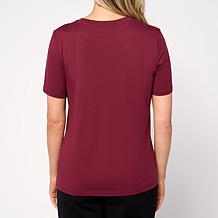 "As Is" G by Giuliana Knit Top with Rhinstone Bow Neckline