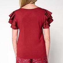 "As Is" G by Giuliana Knit Top with Tiered Mesh Sleeves