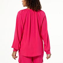 "As Is" G by Giuliana Long Sleeve Split Neck Blouse