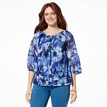 "As Is" G by Giuliana Off-the-Shoulder Printed Aria Mesh Knit Blouse