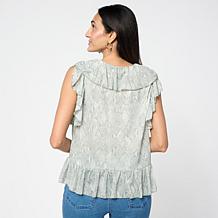 "As Is" G by Giuliana Printed Knit Sleeveless Ruffle Top