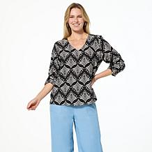 "As Is" G by Giuliana Printed Woven Top with Rolled Up Sleeves