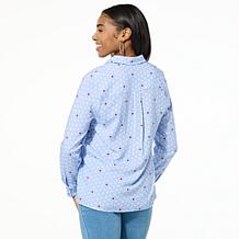 "As Is" G by Giuliana Stretch Satin Polka-Dot Button-Up Blouse