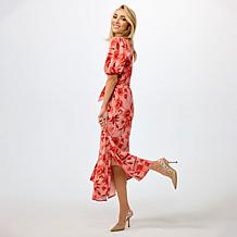 "As Is" G by Giuliana Woven Embroidered Puff-Sleeve Midi Dress