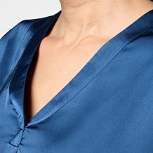 "As Is" G by Giuliana Woven Front Knit Back V-Neck Top