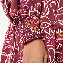 As Is G by Giuliana Woven Printed Y-Neck Tiered Button-Up Dress