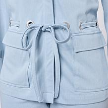 "As Is" Grey by Jhoan Sebastian Grey Knit Denim 3/4 Sleeve Collared...