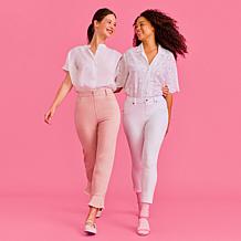 "As Is" HUE Button Down Eyelet Top with Scalloped Trim