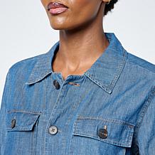 "As Is" HUE Utility Pocket Button-Front Denim Shirt