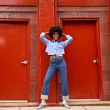 "As Is" HUE Wide Leg Cuffed Denim Pant
