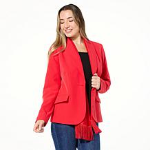 "As Is" IMAN Global Chic Knit Blazer with Detachable Satin Scarf