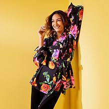 "As Is" IMAN Global Chic Printed Button-Front Everything Blouse