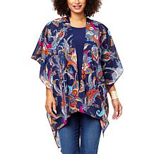 "As Is" IMAN Global Chic Printed Chiffon Multi-Wear Ruana