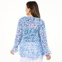 "As Is" IMAN Global Chic Printed Flounce Tie-Front Blouse